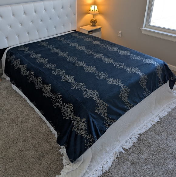 West Elm Green Teal Sheen Velvet Metallic Queen Duvet Cover Size 92X88